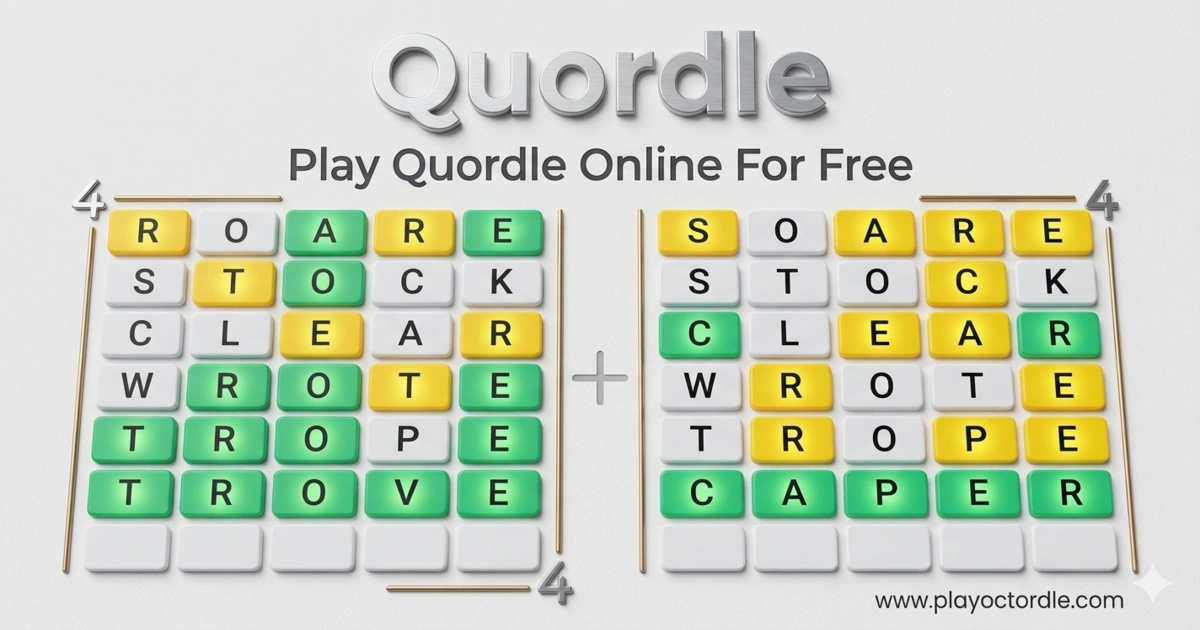 Quordle four-grid word puzzle gameplay
